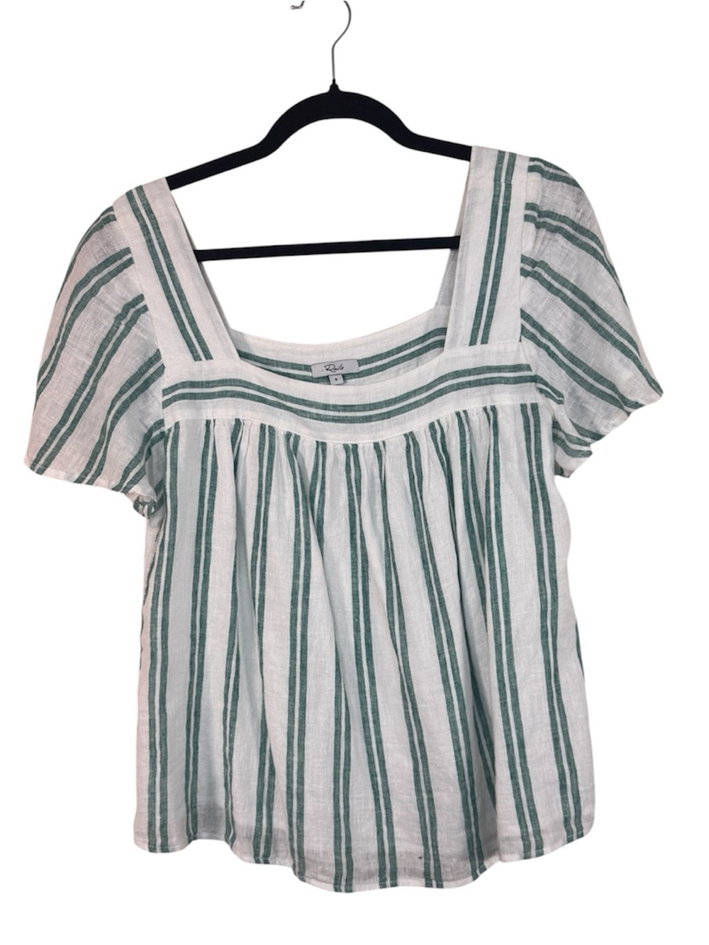 Rails Green White Linen Short Sleeve Blouse Womens S Casual Shirt Short Sleeve